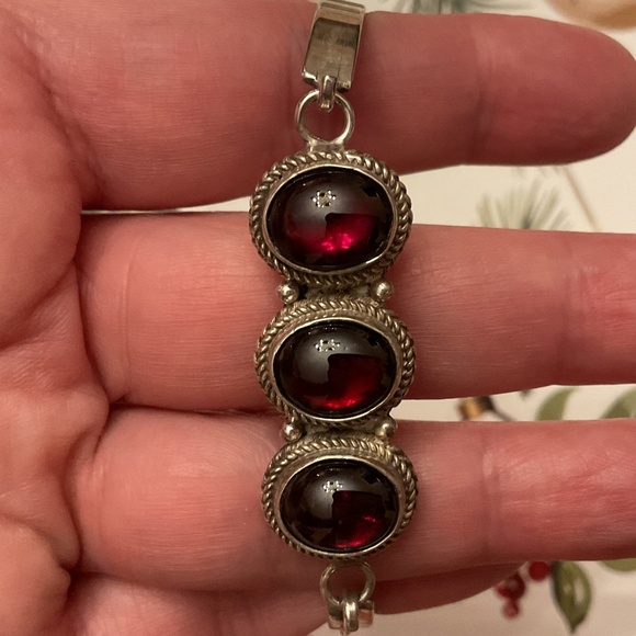 NWOT Sterling Silver 925 Red Garnet Bracelet - Picture 4 of 14
